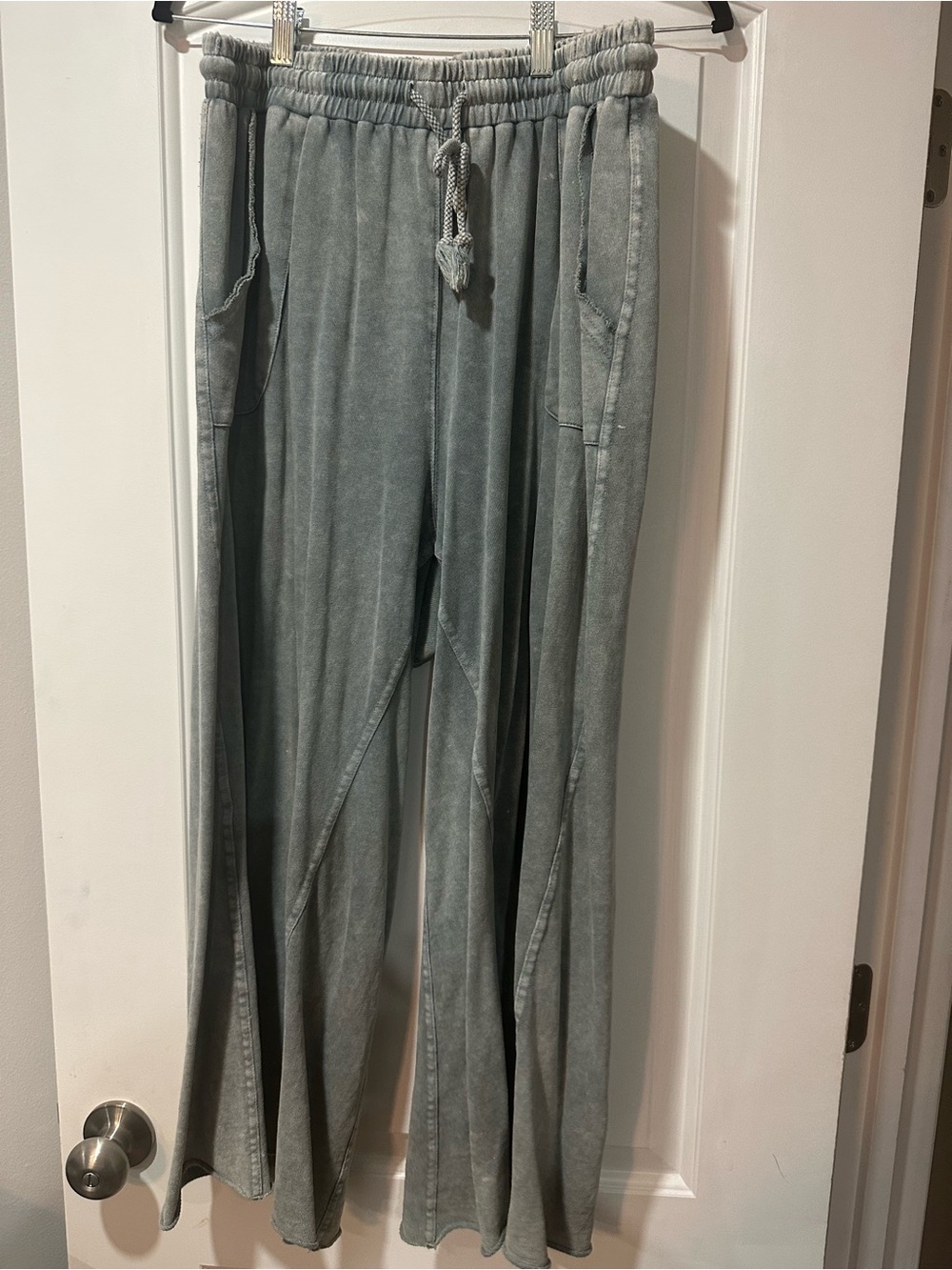 easel Washed Sage Green Wide Leg Cropped Pants
